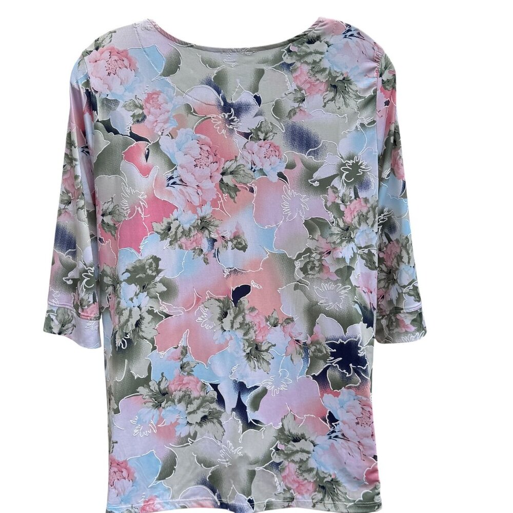 N Touch Embossed Floral Pullover Top Womens 1X Multicolor 3/4 Sleeve Loose Fit - Picture 11 of 14